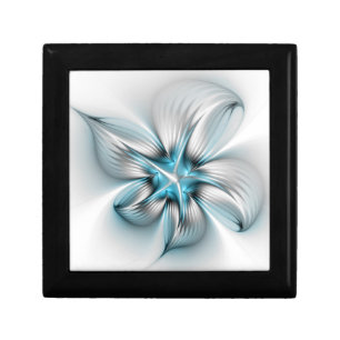 Floral Elegance Modern Abstract Blue Fractal Art Gift Box