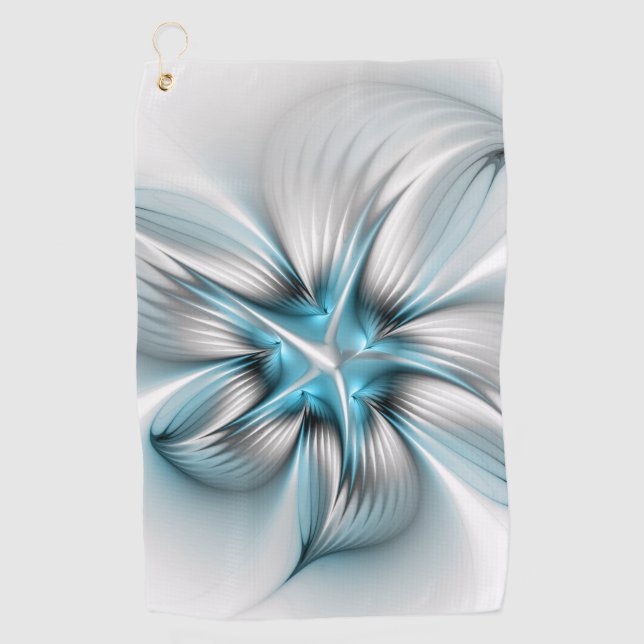 Floral Elegance Modern Abstract Blue Fractal Art Golf Towel (Front)
