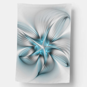 Floral Elegance Modern Abstract Blue Fractal Art House Flag