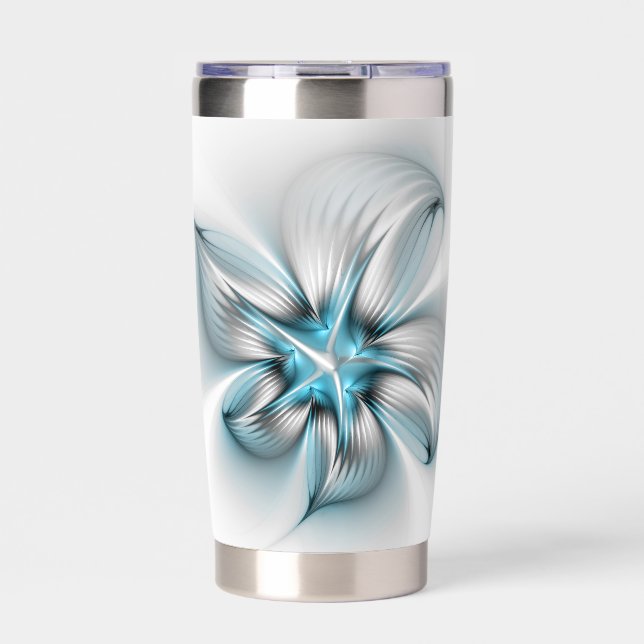 Floral Elegance Modern Abstract Blue Fractal Art Insulated Tumbler (Front)