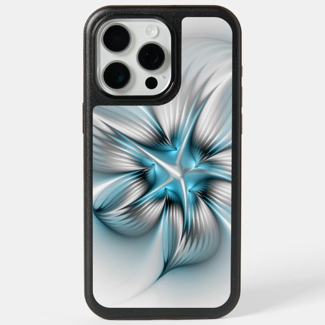 Floral Elegance Modern Abstract Blue Fractal Art iPhone 15 Pro Max Case (Back)