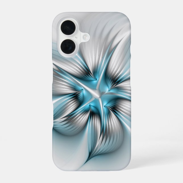 Floral Elegance Modern Abstract Blue Fractal Art iPhone Case (Back)