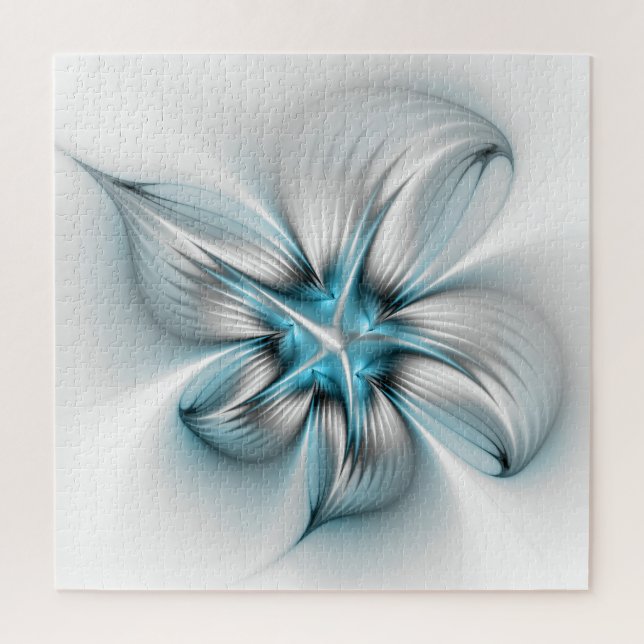 Floral Elegance Modern Abstract Blue Fractal Art Jigsaw Puzzle (Vertical)