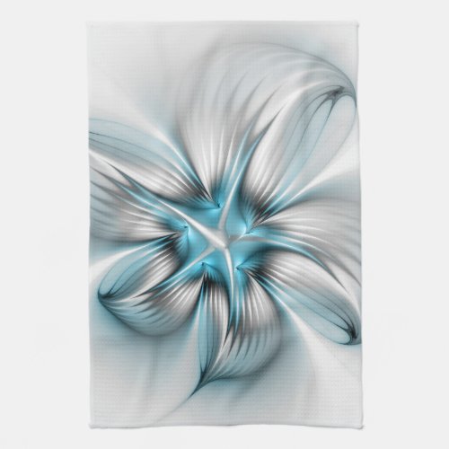 Floral Elegance Modern Abstract Blue Fractal Art Kitchen Towel