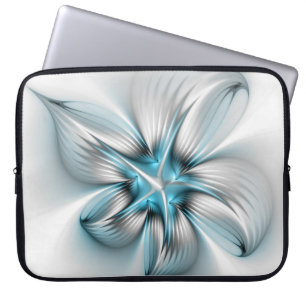 Floral Elegance Modern Abstract Blue Fractal Art Laptop Sleeve