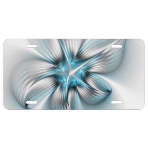 Floral Elegance Modern Abstract Blue Fractal Art License Plate