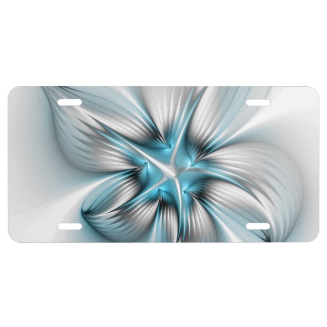 Floral Elegance Modern Abstract Blue Fractal Art License Plate (Front)