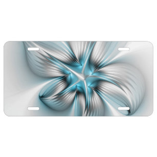 Floral Elegance Modern Abstract Blue Fractal Art License Plate
