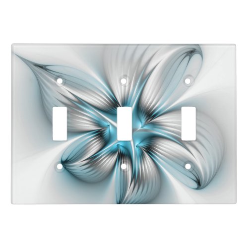 Floral Elegance Modern Abstract Blue Fractal Art Light Switch Cover