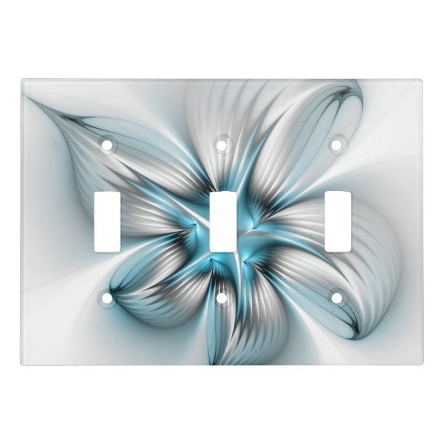 Floral Elegance Modern Abstract Blue Fractal Art Light Switch Cover (Front)