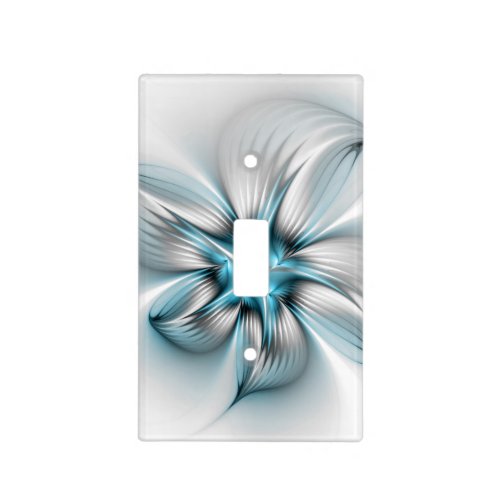 Floral Elegance Modern Abstract Blue Fractal Art Light Switch Cover