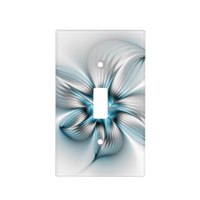 Floral Elegance Modern Abstract Blue Fractal Art Light Switch Cover (Front)