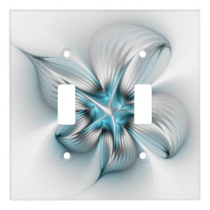 Floral Elegance Modern Abstract Blue Fractal Art Light Switch Cover