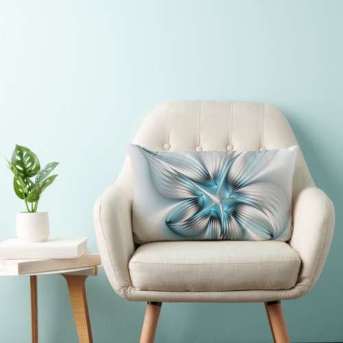 Floral Elegance Modern Abstract Blue Fractal Art Lumbar Pillow
