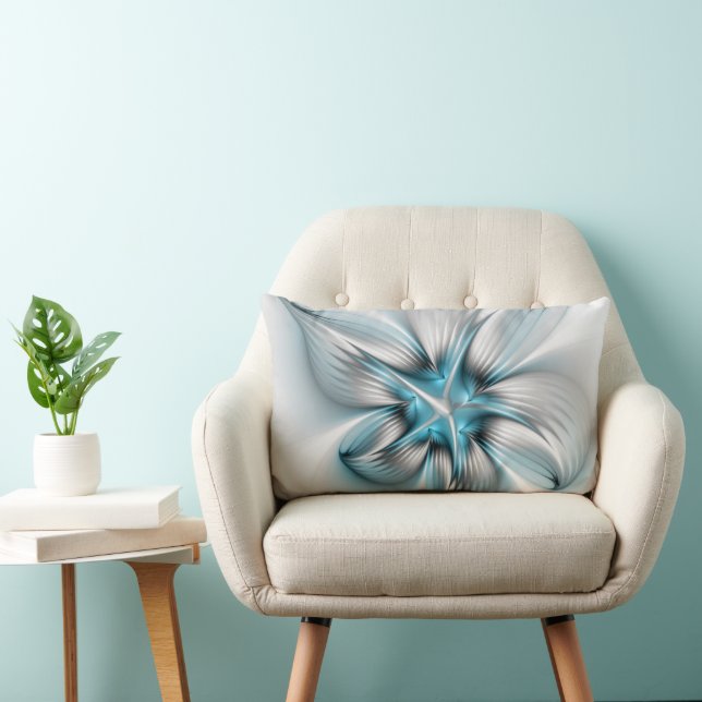 Floral Elegance Modern Abstract Blue Fractal Art Lumbar Pillow (Chair)