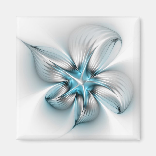 Floral Elegance Modern Abstract Blue Fractal Art Magnet (Front)