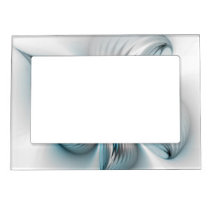 Floral Elegance Modern Abstract Blue Fractal Art Magnetic Frame