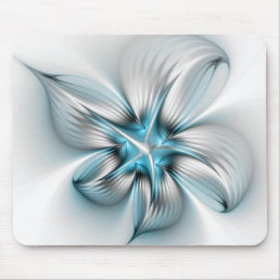 Floral Elegance Modern Abstract Blue Fractal Art Mouse Pad