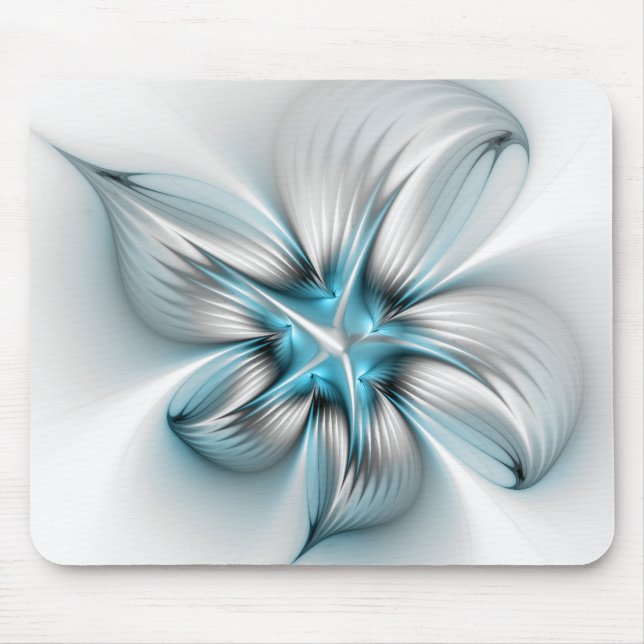 Floral Elegance Modern Abstract Blue Fractal Art Mouse Pad (Front)