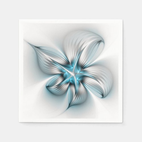 Floral Elegance Modern Abstract Blue Fractal Art Napkins