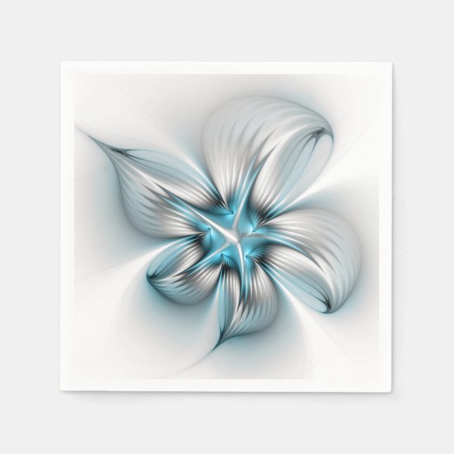 Floral Elegance Modern Abstract Blue Fractal Art Napkins (Front)