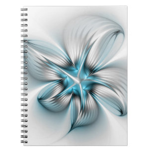Floral Elegance Modern Abstract Blue Fractal Art Notebook