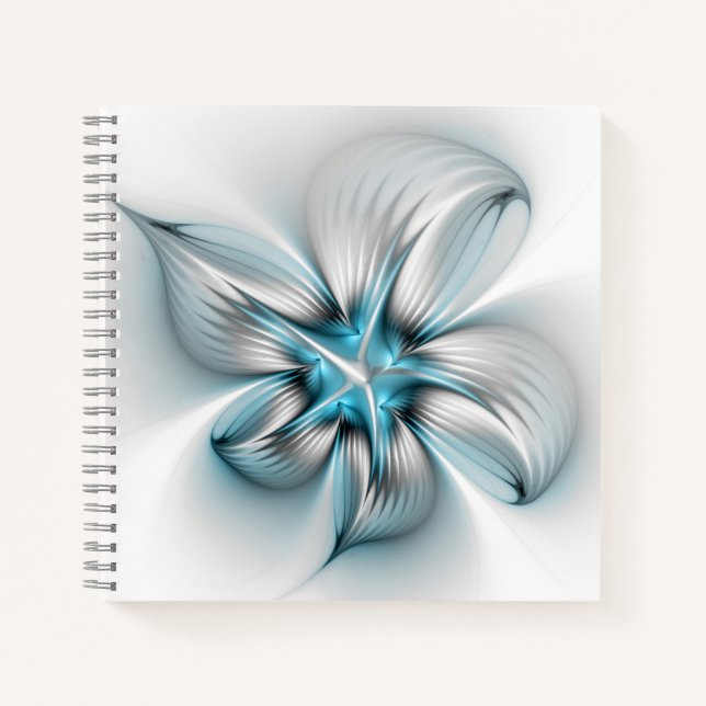 Floral Elegance Modern Abstract Blue Fractal Art Notebook (Front)