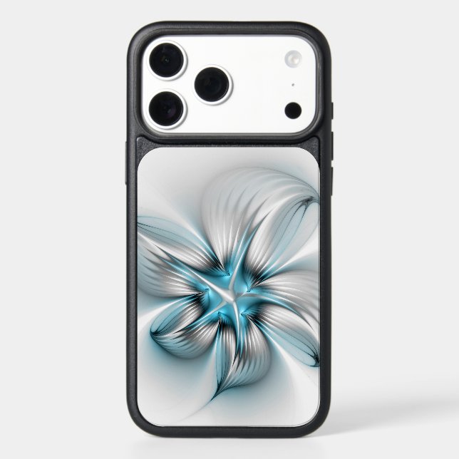 Floral Elegance Modern Abstract Blue Fractal Art Otterbox iPhone Case (Back)