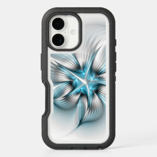 Floral Elegance Modern Abstract Blue Fractal Art iPhone 16 Case
