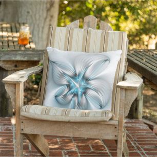 Floral Elegance Modern Abstract Blue Fractal Art Outdoor Pillow