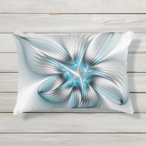 Floral Elegance Modern Abstract Blue Fractal Art Outdoor Pillow