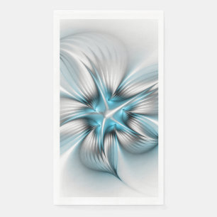 Floral Elegance Modern Abstract Blue Fractal Art Paper Guest Towels