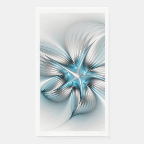 Floral Elegance Modern Abstract Blue Fractal Art Paper Guest Towels