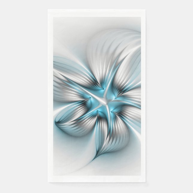 Floral Elegance Modern Abstract Blue Fractal Art Paper Guest Towels (Front)