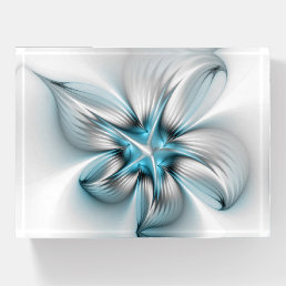 Floral Elegance Modern Abstract Blue Fractal Art Paperweight