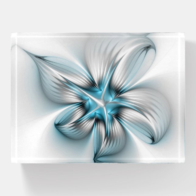 Floral Elegance Modern Abstract Blue Fractal Art Paperweight (Front)