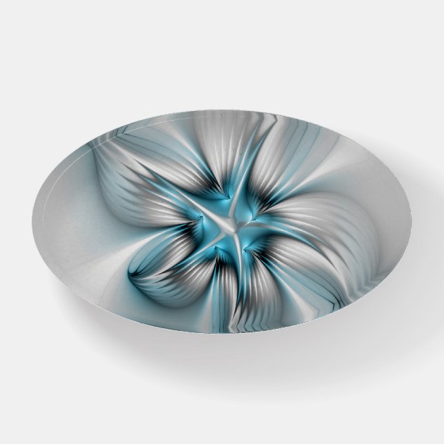 Floral Elegance Modern Abstract Blue Fractal Art Paperweight (Front)