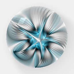 Floral Elegance Modern Abstract Blue Fractal Art Paperweight