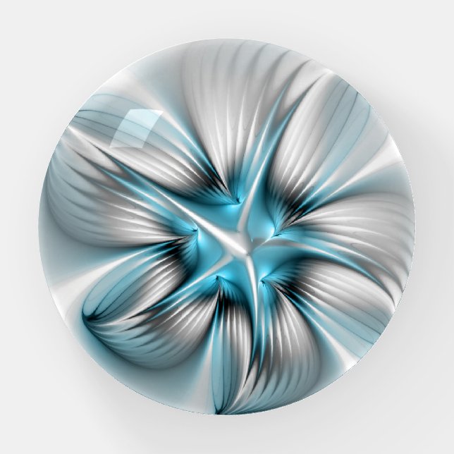 Floral Elegance Modern Abstract Blue Fractal Art Paperweight (Front)