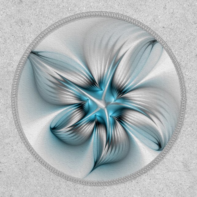 Floral Elegance Modern Abstract Blue Fractal Art Patch (Front)