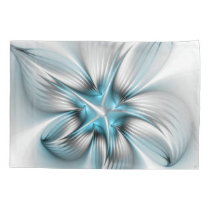 Floral Elegance Modern Abstract Blue Fractal Art Pillow Case