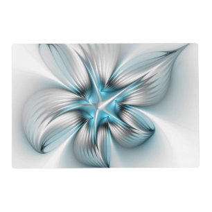 Floral Elegance Modern Abstract Blue Fractal Art Placemat