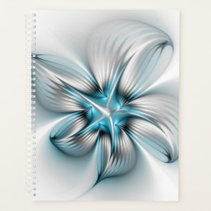 Floral Elegance Modern Abstract Blue Fractal Art Planner
