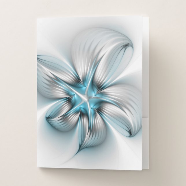 Floral Elegance Modern Abstract Blue Fractal Art Pocket Folder (Front)