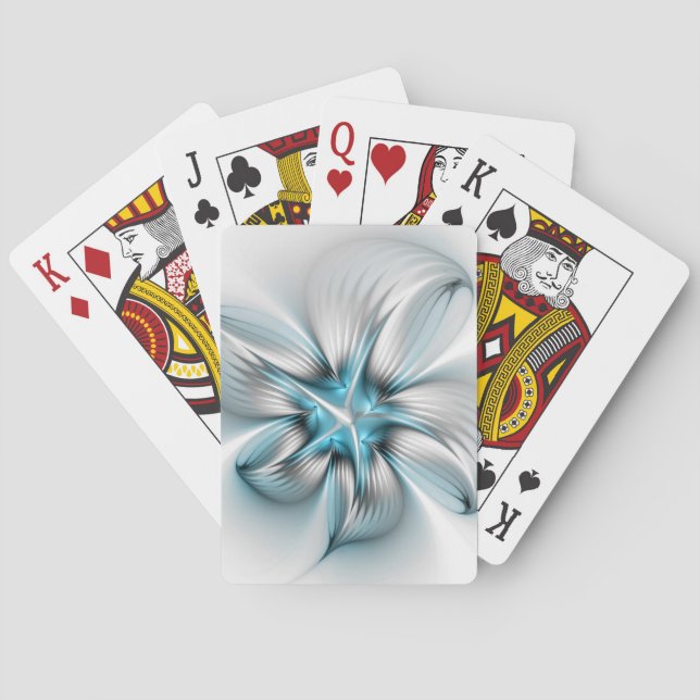Floral Elegance Modern Abstract Blue Fractal Art Poker Cards (Back)