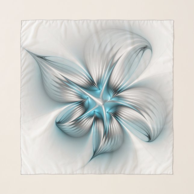 Floral Elegance Modern Abstract Blue Fractal Art Scarf (Front)