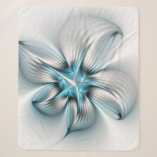 Floral Elegance Modern Abstract Blue Fractal Art Sherpa Blanket