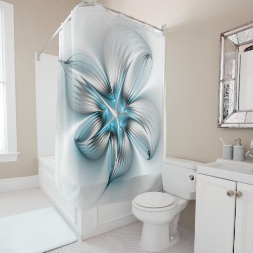 Floral Elegance Modern Abstract Blue Fractal Art Shower Curtain