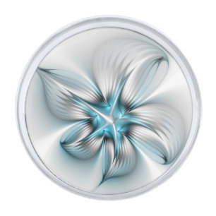 Floral Elegance Modern Abstract Blue Fractal Art Silver Finish Lapel Pin