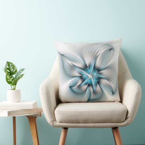 Floral Elegance Modern Abstract Blue Fractal Art Throw Pillow